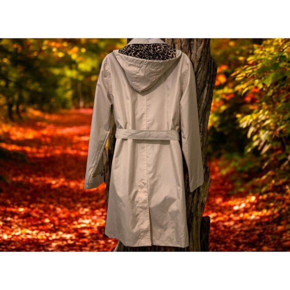 Capelli New York Womens Trench Coat Size M Leopard Print Lined Removable Hood - Picture 2 of 10